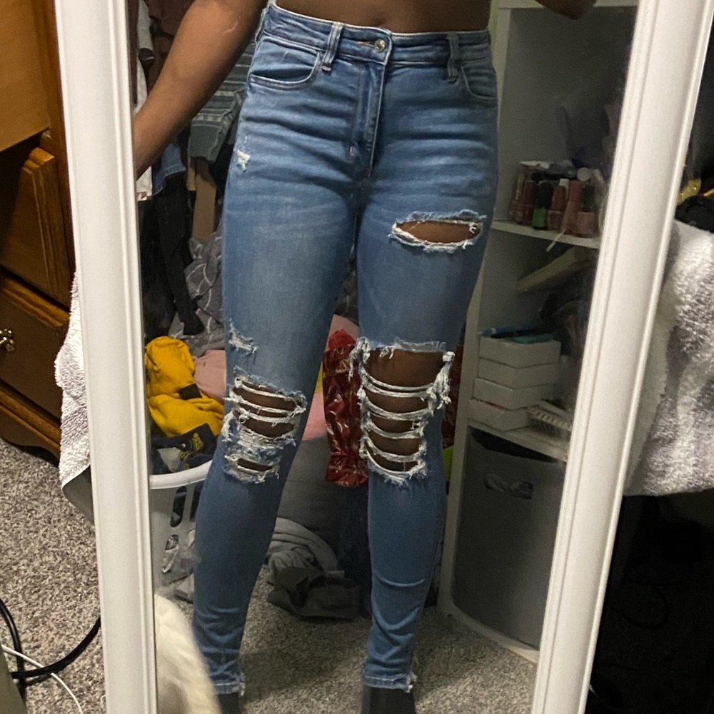 American eagle ripped blue denim skinny jeans / jeggings